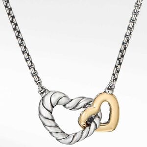 Cable Two-tone Interlocking Heart Necklace 17" to 21" adjustable